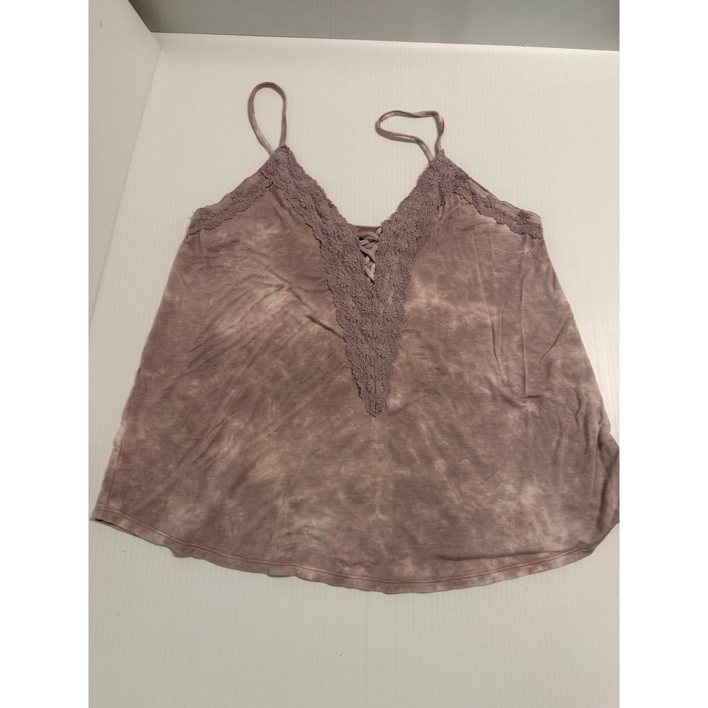 American Eagle Soft & Sexy Tie Dye Lace Trim Tank Top Mauve Purple Medium